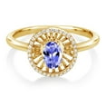thumbnail image 2 of Gem Stone King 18K Yellow Gold Plated Silver Blue Tanzanite Ring for Women (0.93 Cttw, Oval 6X4MM, Gemstone December Birthstone, Size 8), 2 of 3