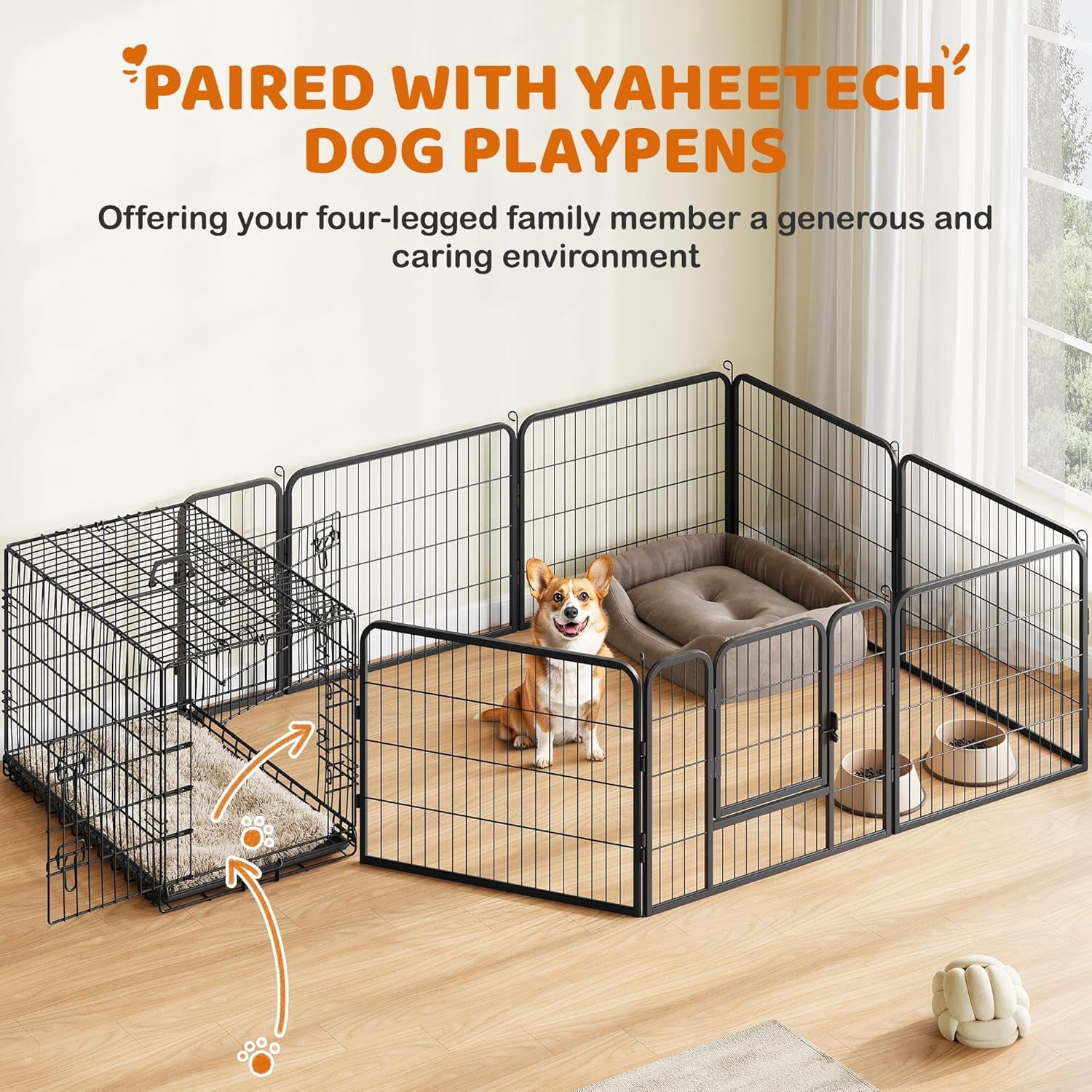 MorandiMal 36 inch Double Door Dog Crate w/Divider for Puppy, Collapsible Metal Dog Kennel with Removable Tray, Portable Travel Cage, Black
