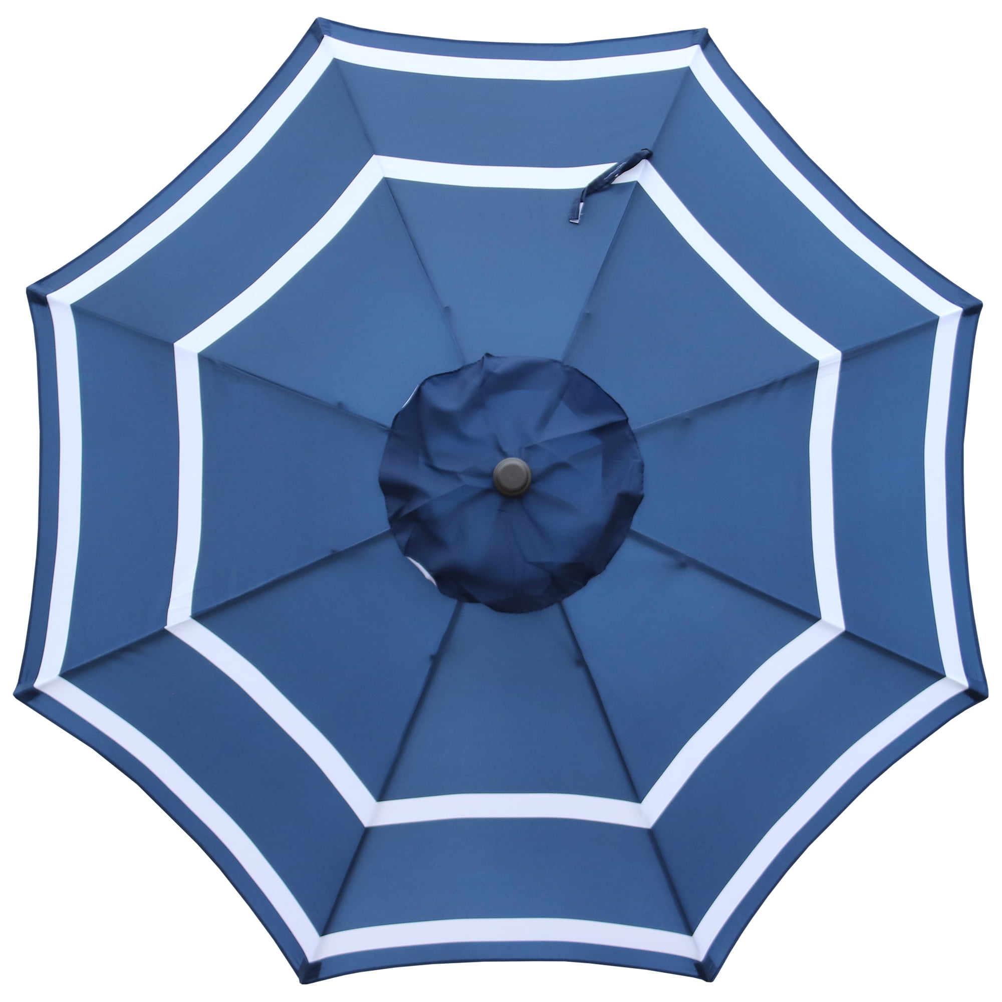 Abble Outdoor 9ft Patio Umbrella with Crank Handle and Push Button Tilt, Outdoor Market Umbrella with 8 Ribs, Blue & White Stripe