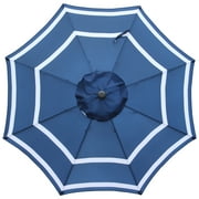 Abble Outdoor 9ft Patio Umbrella with Crank Handle and Push Button Tilt, Outdoor Market Umbrella with 8 Ribs, Blue & White Stripe