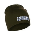 thumbnail image 2 of I&W Sports Team Coach Arch Letters Winter Knit Cuffless Beanie 3D Raised Layers, Olive Beanie White Navy, 2 of 2