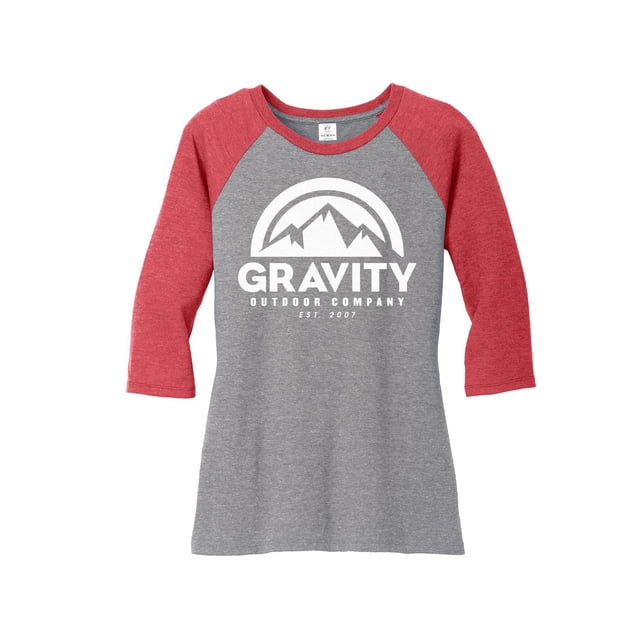 Gravity Outdoor Co. Chemise Raglan à Manches 3/4 pour Femmes - Logo Blanc - Rouge/Gris - G