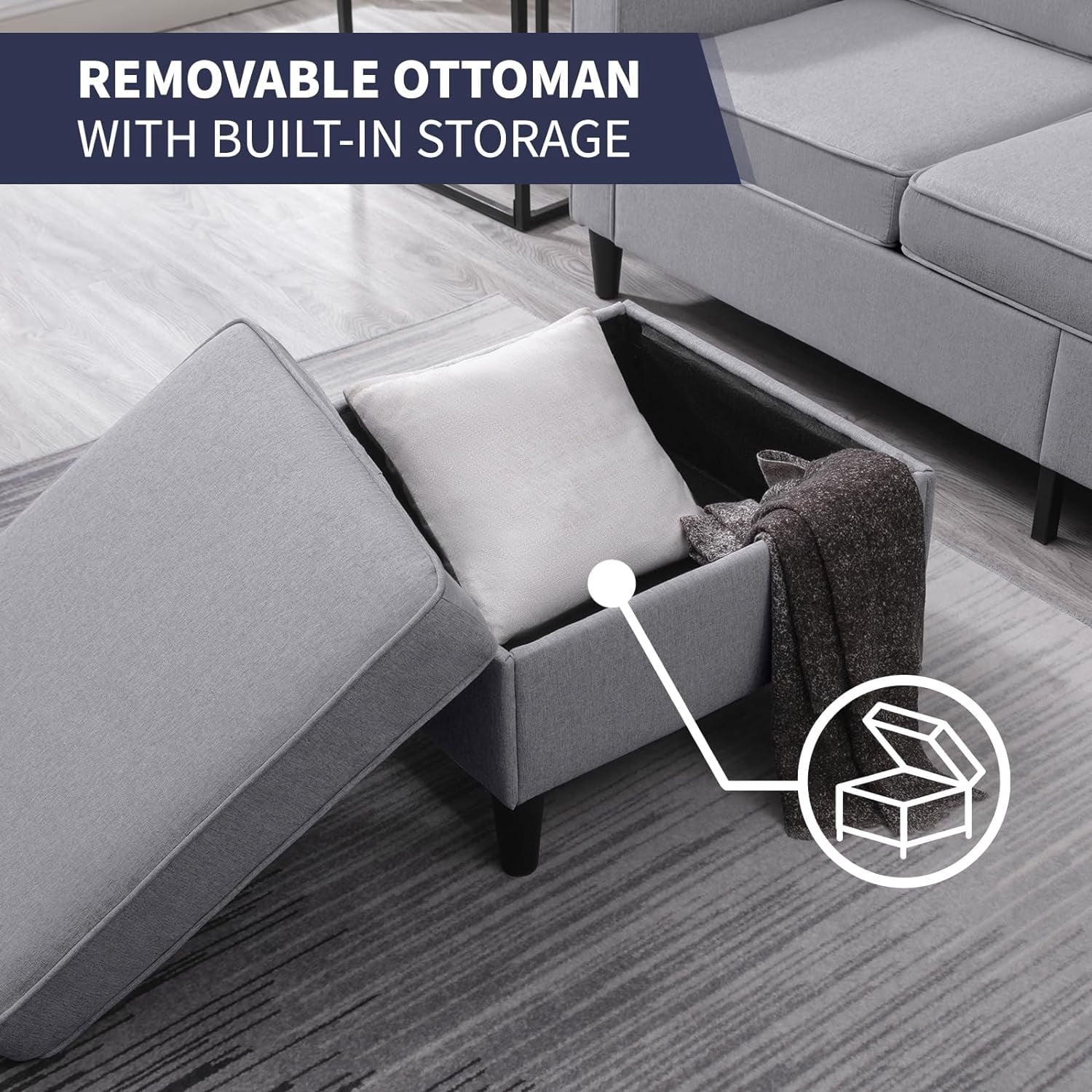 ijuicy Sectional Sofa Set,3PCS Living Room Furniture Couch Sets with Movable Storage Ottoman,Include Sofa&Loveseat&Chair, Light Gray