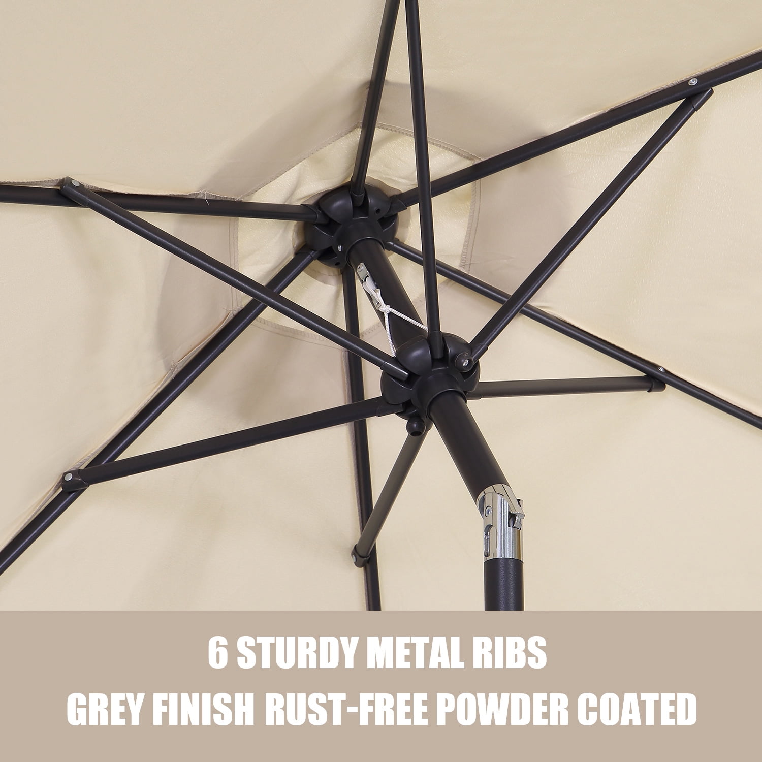 Autlaycil 7.5 FT Beige Patio Umbrella and Matching Base, Push Button Tilt Market Umbrella, Crank and Sturdy Ribs for Garden, Deck, Yard, Pool