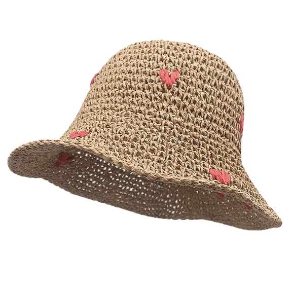 56-58cm head circumference love fisherman hat female sunscreen hat summer seaside beach sunshade straw hat - Khaki