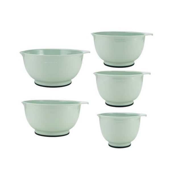 Kitchenaid Set of 5 Plastic Mixing Bowls in Pistachio with Rubber