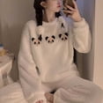 thumbnail image 2 of CONZONE Womens Pajamas Sets Flannel 2 Peice Pjs Set Long Sleeve Thick Sleepwear Tops Long Pants Panda Graphic Soft Fall Winter Nightwear Loungewear for Lady, 2 of 5