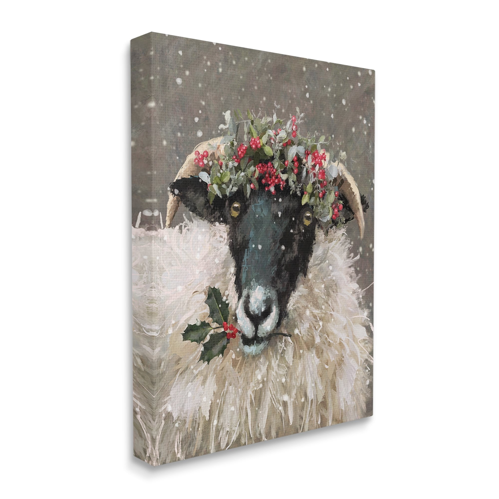 Stupell Industries Holiday Berries Farmhouse Sheep Holiday Painting Gallery Wrapped Canvas Print Wall Art