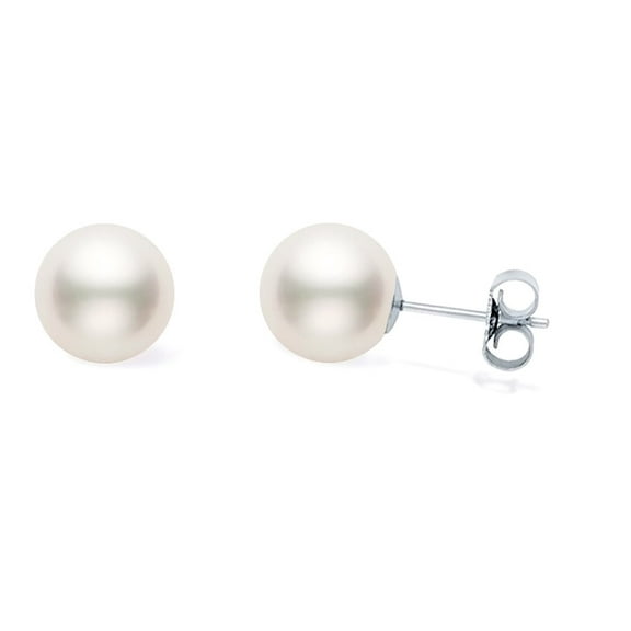 Japanese White Akoya Cultured Pearl Stud Earrings for Women AA Quality Sterling Silver (7.5-8mm) - PremiumPearl