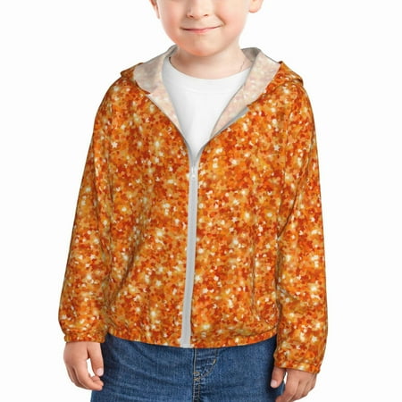 

Vsdgher Orange Glitter Kids Sun Protection Hoodie with Zip Rash Guard Tops Children s Long Sleeve Sun Protection Clothing - 5 Years