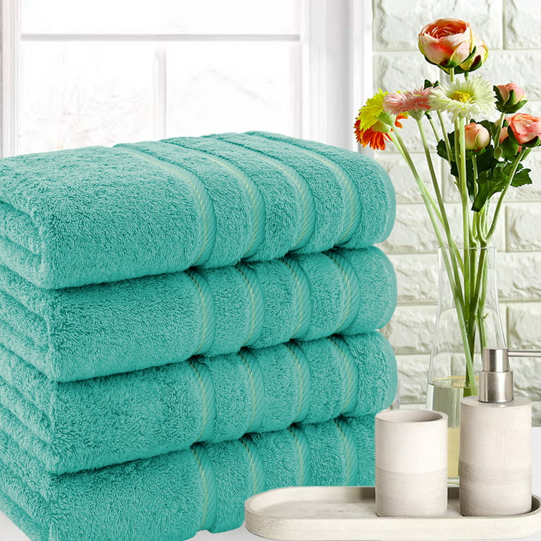 American Soft Linen Bath Towels 100% Turkish Cotton 4 Piece Luxury Bath  Towel Sets for Bathroom - Turquoise Blue 