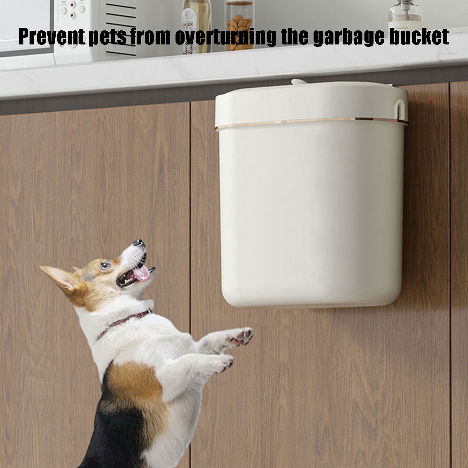 2 Gallon Kitchen Compost Bin for Counter Top or Under Sink, Hanging Small Kitchen Trash Can with Lid, Wall Mounted Waste Basket Bin Garbage Can for Bathroom