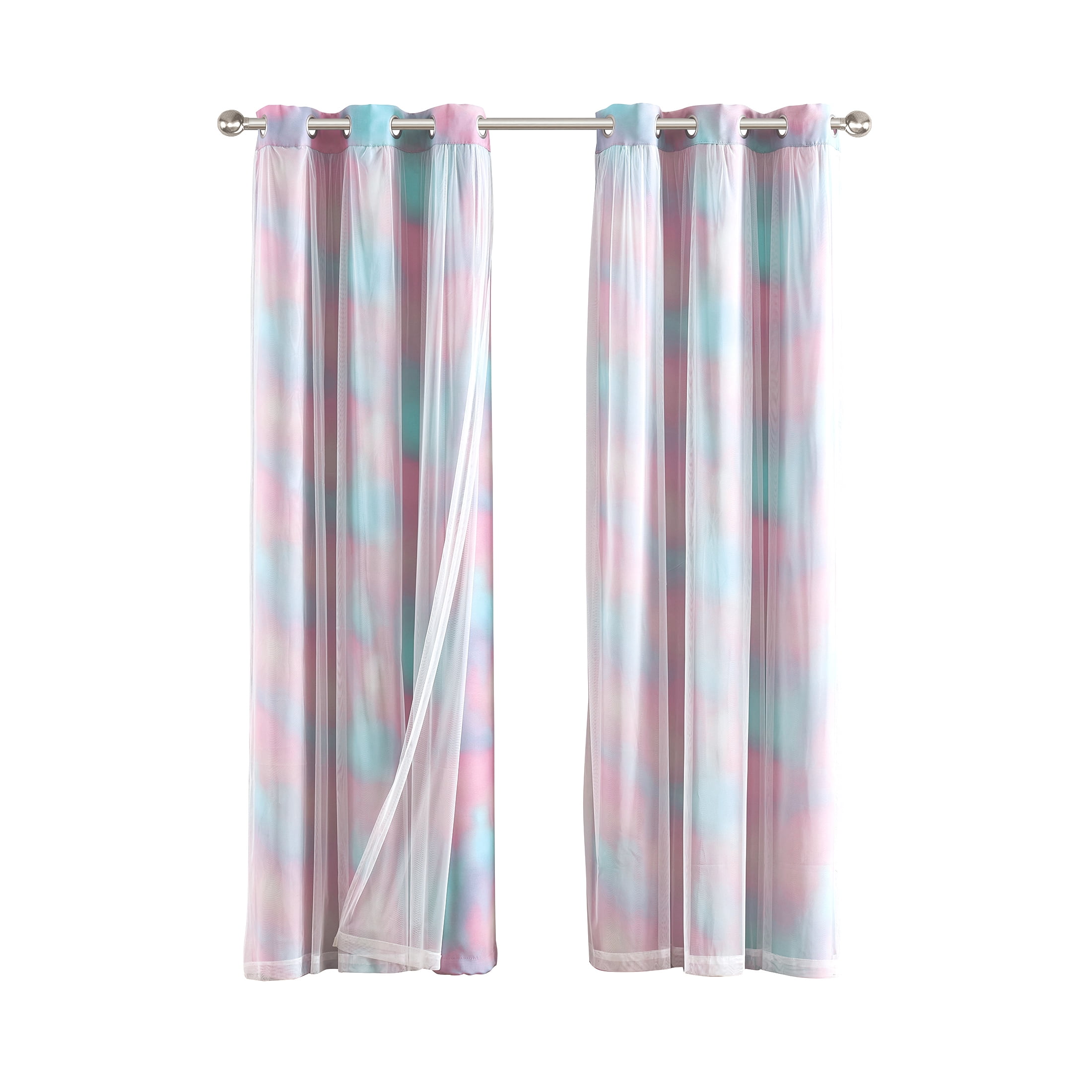 (2 pack) Your Zone Blackout Curtain Panel with Sheer Overlay, 1 Panel, Tie Dye, 37" W x 84" L