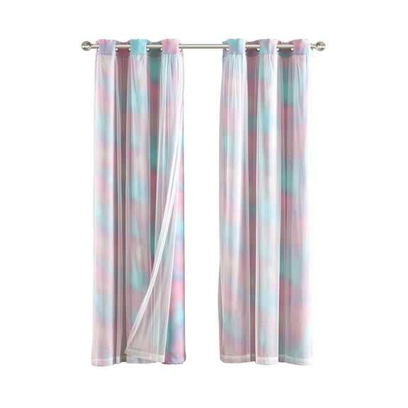 Your Zone Multi Tie-Dyed Blackout with Sheer Overlay Grommet Curtain Panel, 37" x 95"