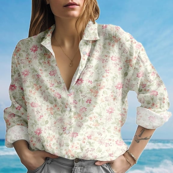 Pastel Floral Blouse Shirt, Soft Pink Flower Women Shirt, Cottagecore Casual Shirt, Family Vacation Beach Shirt, Button Down Shirt For Vacation Trip