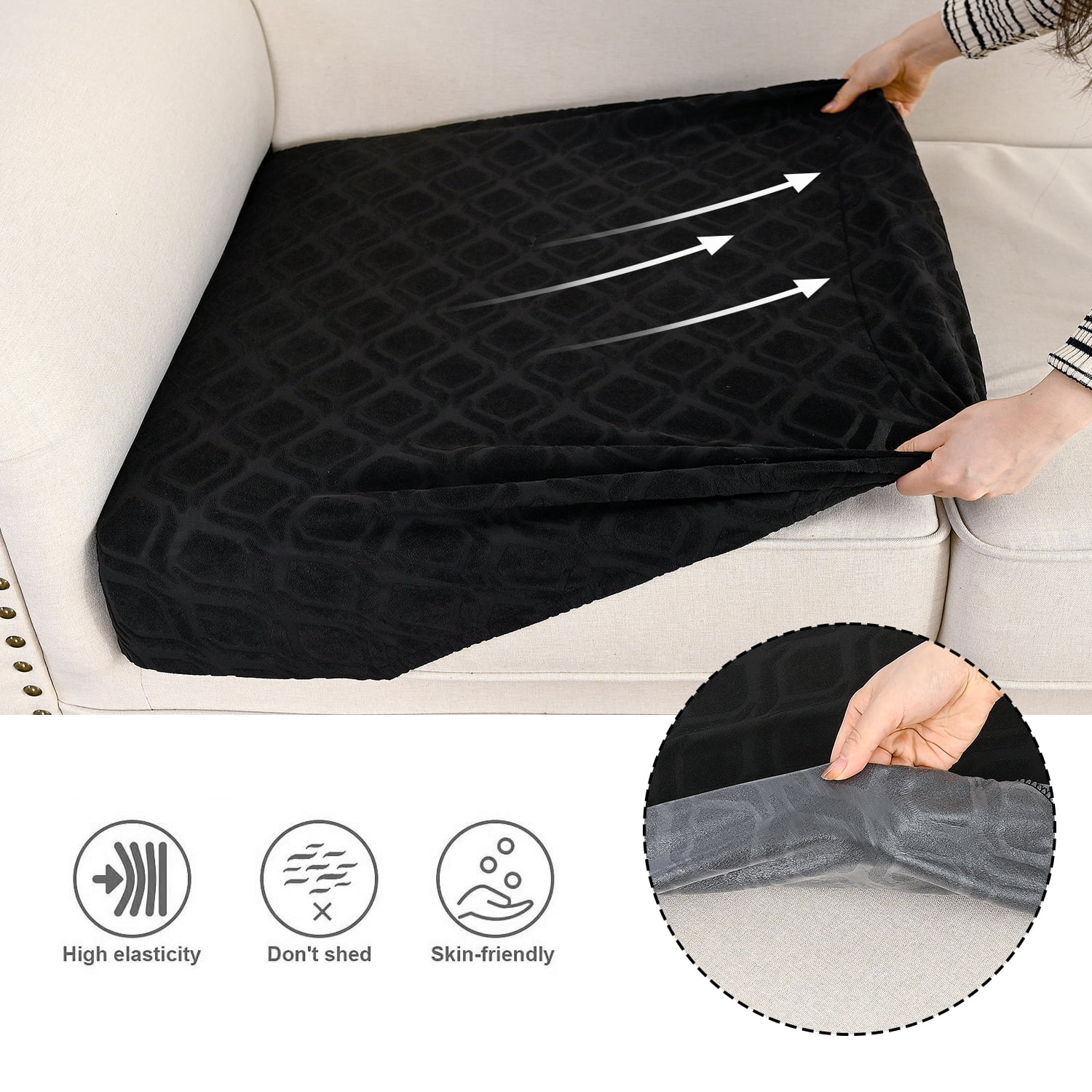 Topchances 6Pcs Patio Cushion Covers, Stretch Outdoor Water Resistant Sofa Cushion Cover Replacement for Patio Furniture Protector (Black)