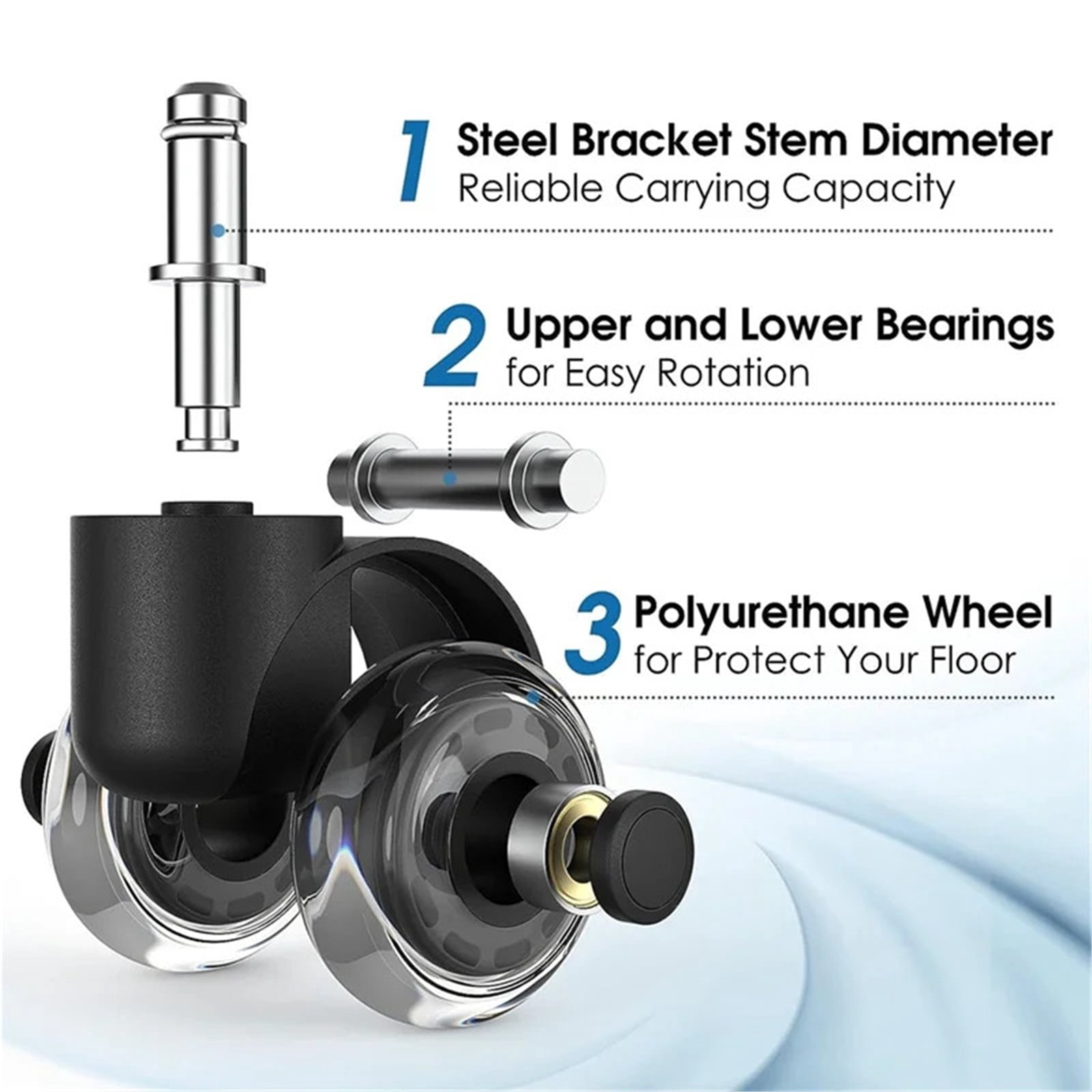 5pcs Office Chair Wheels,2 Inch Replacement Soft Mute Desk Caster Wheels For Work & Gaming Chair, Heavy Duty And Safe Rolling ,Quiet and Smooth