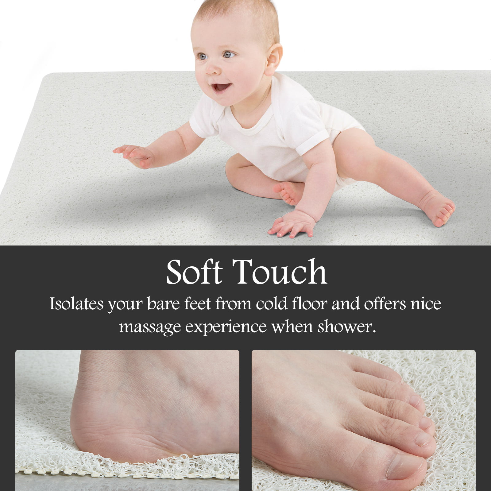 JOYCANO Rubber Bathtub Mat Non Slip, Baby Bath Mat for Tub, Shower Mat Non  Slip PVC-Free, Strong Suction and Textured Surface, Non-Toxic, No Chemical