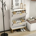 thumbnail image 5 of Shoe Cabinet Storage for Entryway Modern Wood Slim Shoe Organizer Tipping Shoe Cabinet with 2 Flip Drawers Fluted Panel Rack for Living Room, 5 of 6