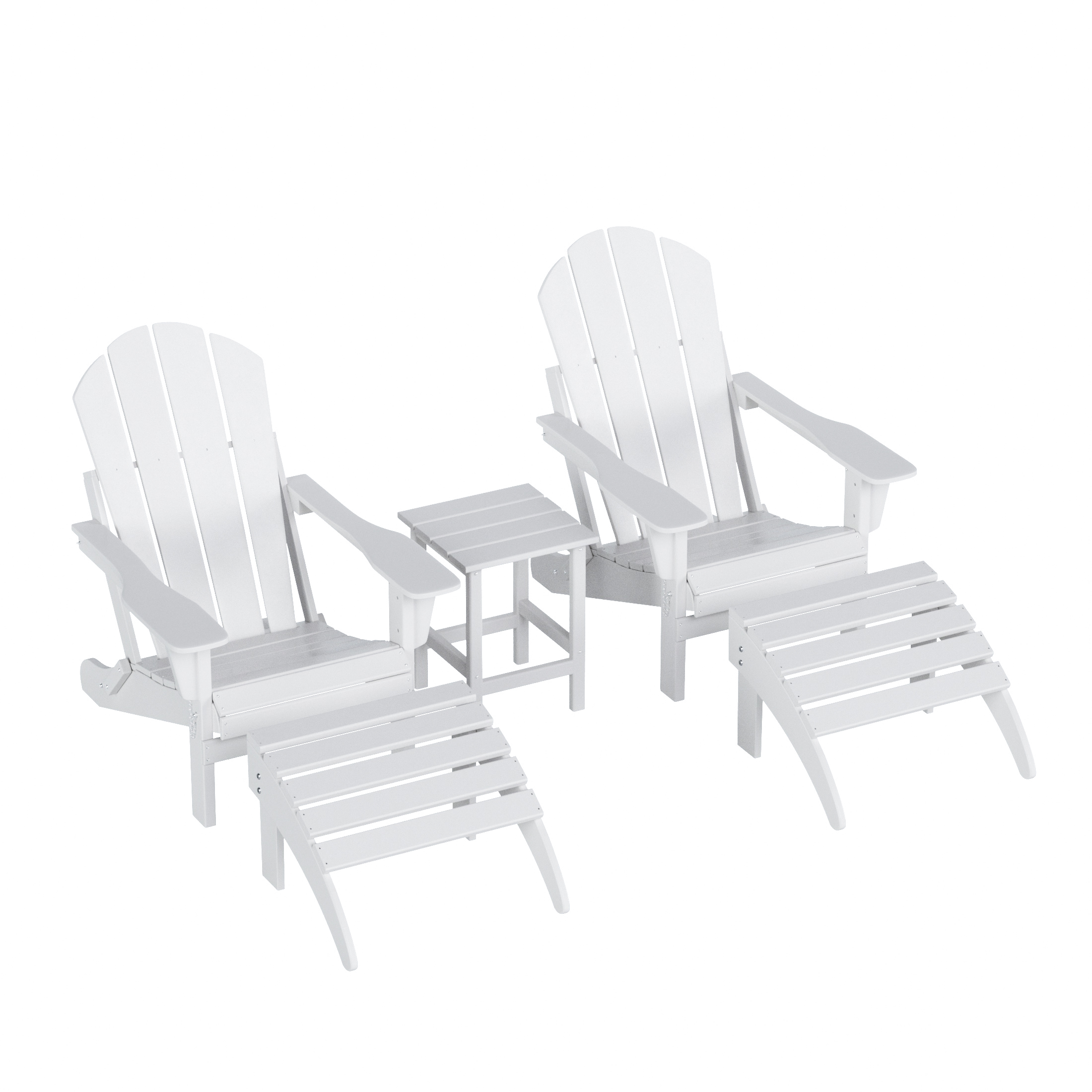 WestinTrends Malibu Outdoor Lounge Chairs Set, 5-Pieces Adirondack Chair Set of 2 with Ottoman and Side Table, All Weather Poly Lumber Patio Lawn Folding Chair for Outside, White - image 1 of 7