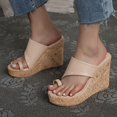 thumbnail image 6 of Clearance JeashCHAT Sandals for Women, Slide Sandals Women's Shoes Casual Slip-on Sandals Imitation Wood Wedges Super High Heel Slippers (Beige), 6 of 9