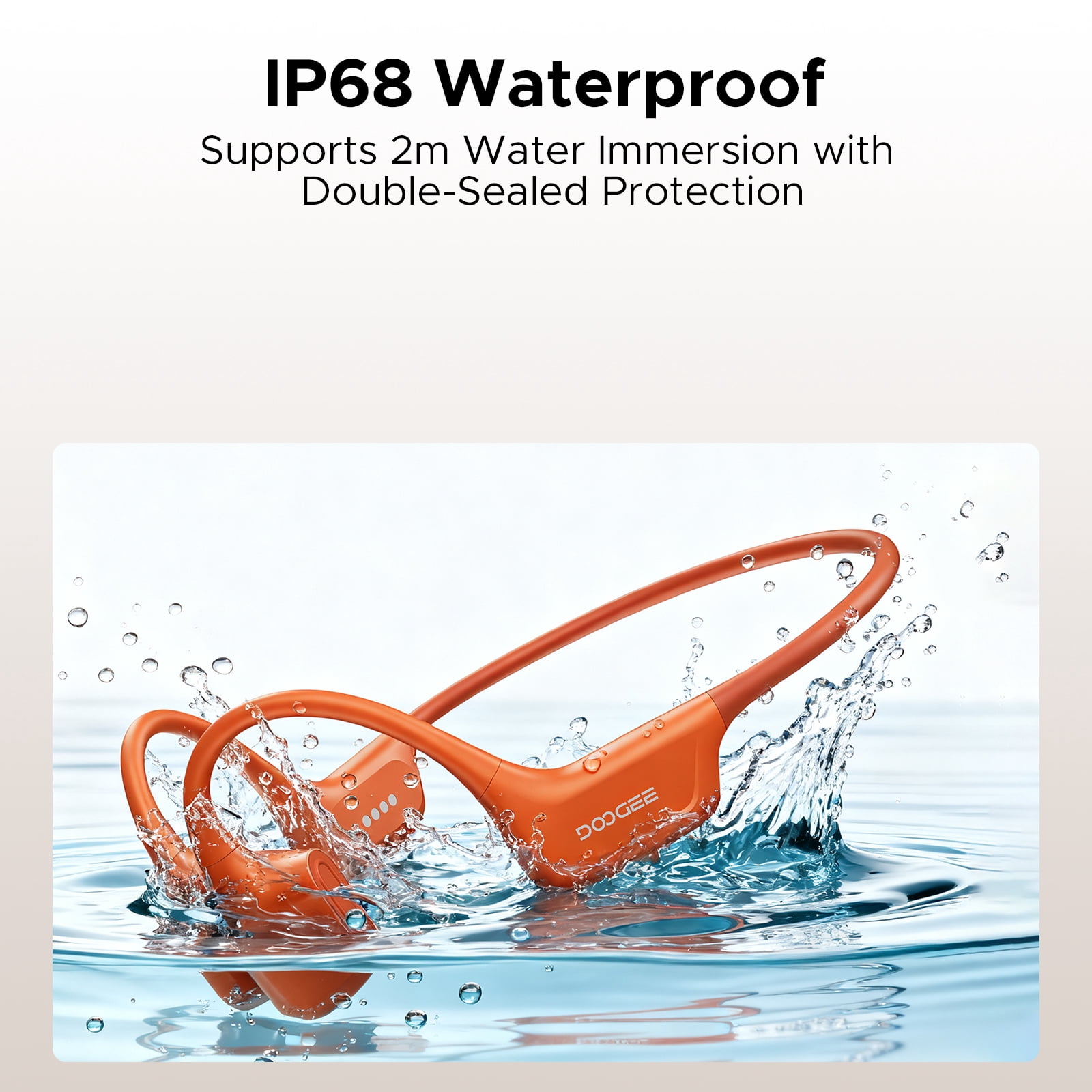 Doogee Bone Conduction Headphone, IP68 Waterproof Swimming Headphones Wireless Bluetooth 5.4, Dual Drivers, Bone Air Conduction, Sport Open-Ear Headphones for Swimming, Running, Cycling