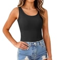 thumbnail image 2 of Women Daily Wear Thin Strap Camisole Tops Built in Removable Stretch Breathable Fabric Adjustable Straps Occasion Sleeveless Shirts Plus Size Padded Camisoles (Black,L), 2 of 5