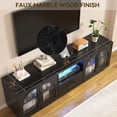thumbnail image 4 of TV Stand for 75 inch TV, LED TV Stand for Living Room,70" Entertainment Center with Arched Glass Doors, Faux Marble Wood Finish Top, Adjustable Shelves, and LED Lighting, Black, 4 of 7