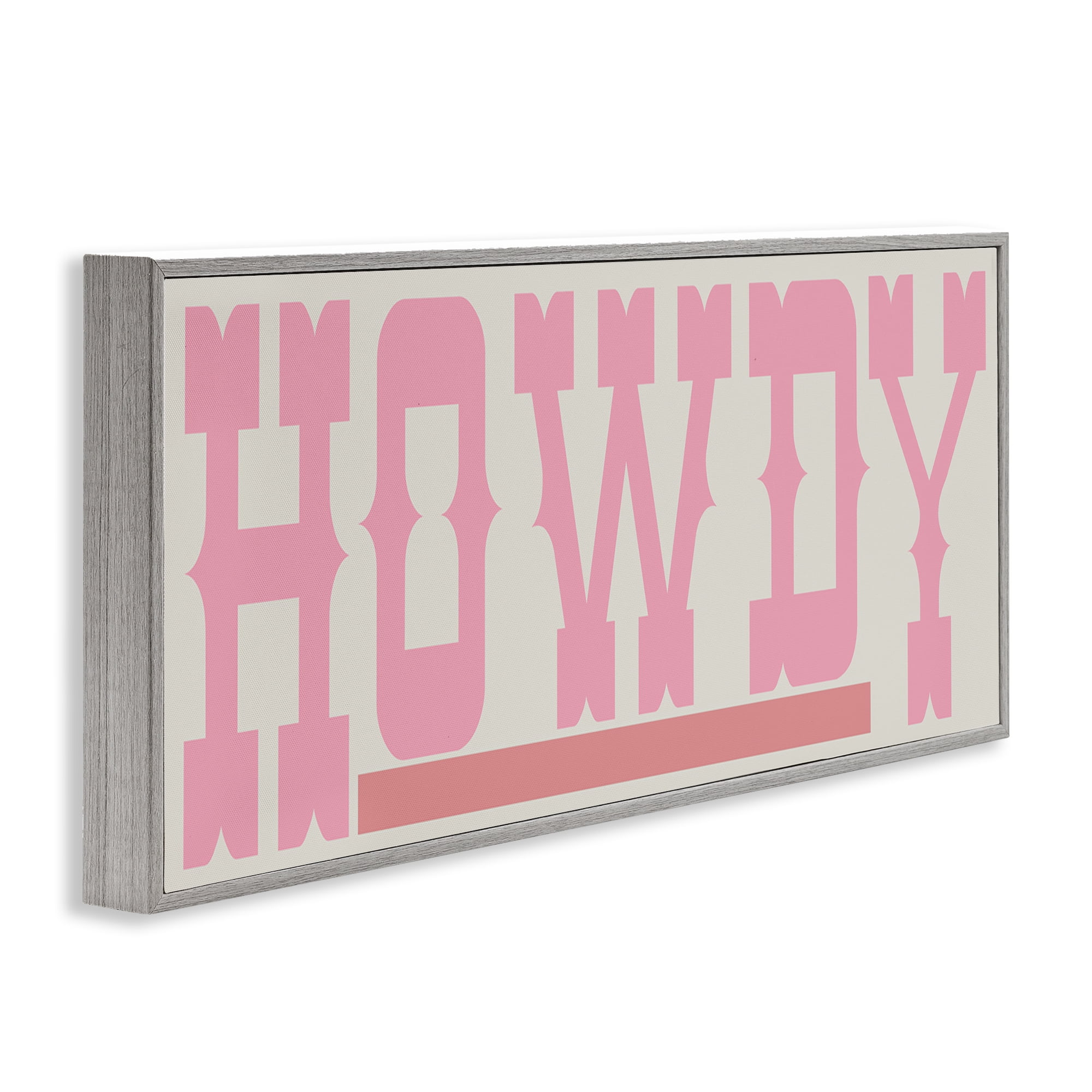 Stupell Industries Howdy Pink Text Typography Painting Gray Framed Art Print Wall Art, 30 x 13