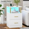 LED Nightstand with Charging Station&LED Lights&2 Drawers, Modern End Side Table with Open