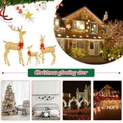 BOPORO Flat style Lighted Christmas Deer Outdoor Yard Decorations Reindeer Decorations LED Lights Pre Lit Decor Front Yards Garden 3pcs/Set(Not Three-dimensional Model)