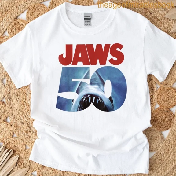 Jaws 50th Anniversary Logo Unisex Cotton T-Shirt Available In Sizes S To 5XL, A Meaningful Short Sleeve Crew Neck Tee For Fans With Quality Fabric.