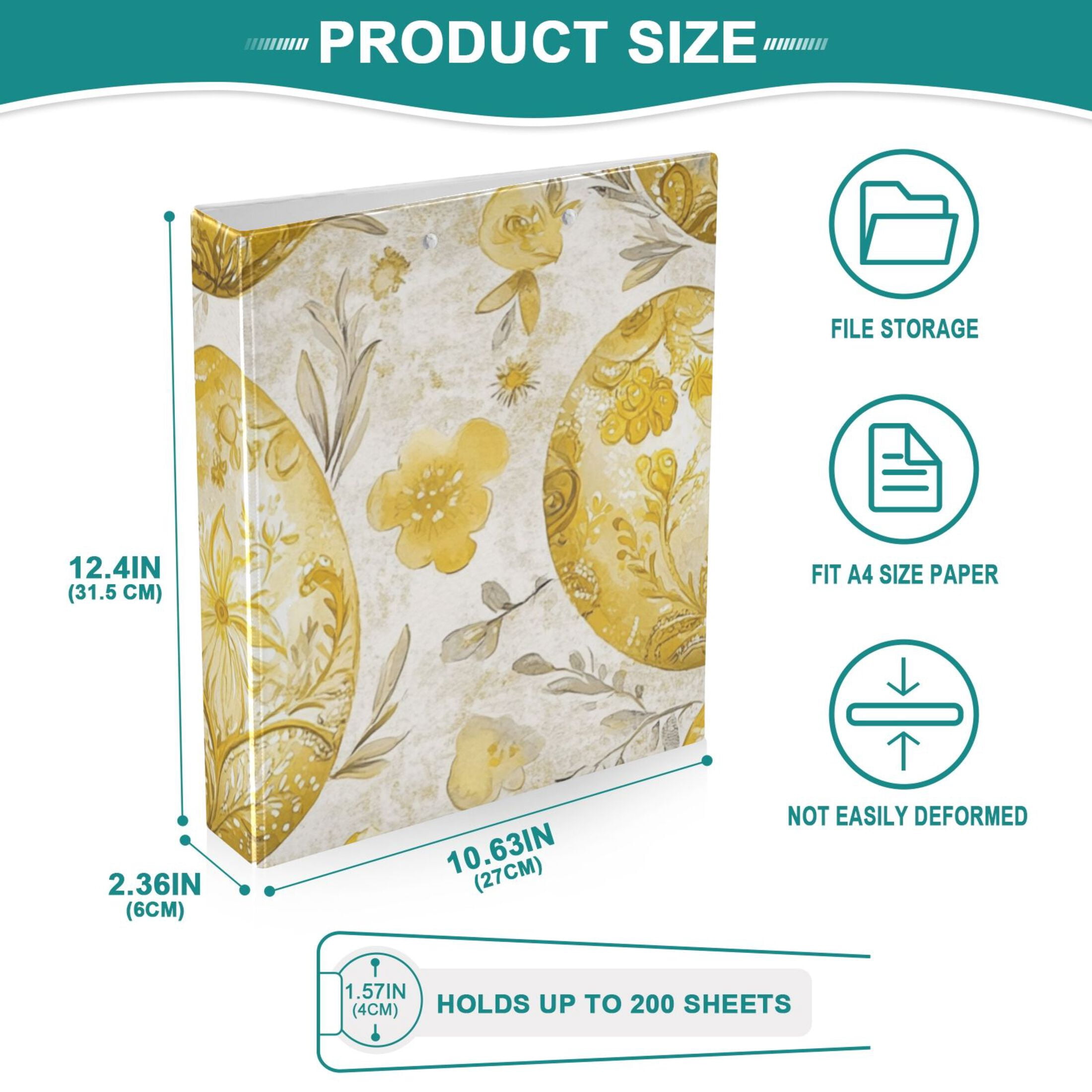 Gold Easter Eggs 3 Ring Binders 1.5 inch Hardcover File Folders with Interior Pockets A4 Size Organizer for School Office Hospital Set of 2