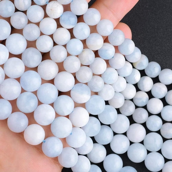 Natural Genuine Blue White Celestine Celestite Round Loose Beads 6mm 8mm 10mm - (Item Diameter: 8mm)