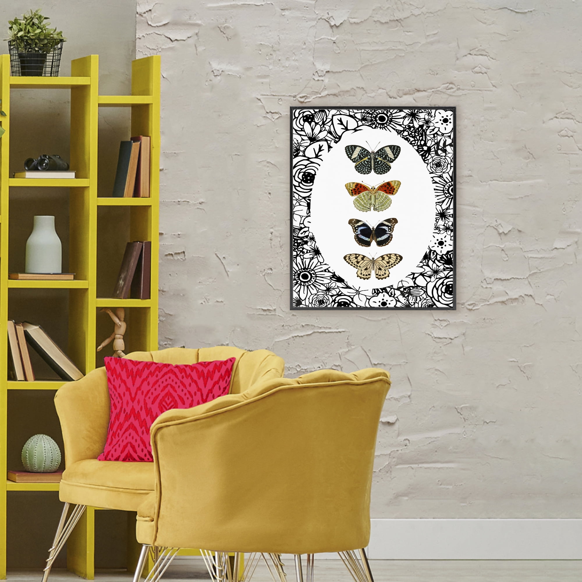 Stupell Industries Floral Butterfly Lineup Black Framed Giclee Art, design by Dan Meneely