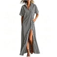 thumbnail image 2 of Women's Maxi Dress, Casual V-Neck Short Sleeve Striped Print with Side Split, Lightweight Flowy Dress for Summer Beach or Resort Wear, 2026 New Limited-time Offer, 2 of 6