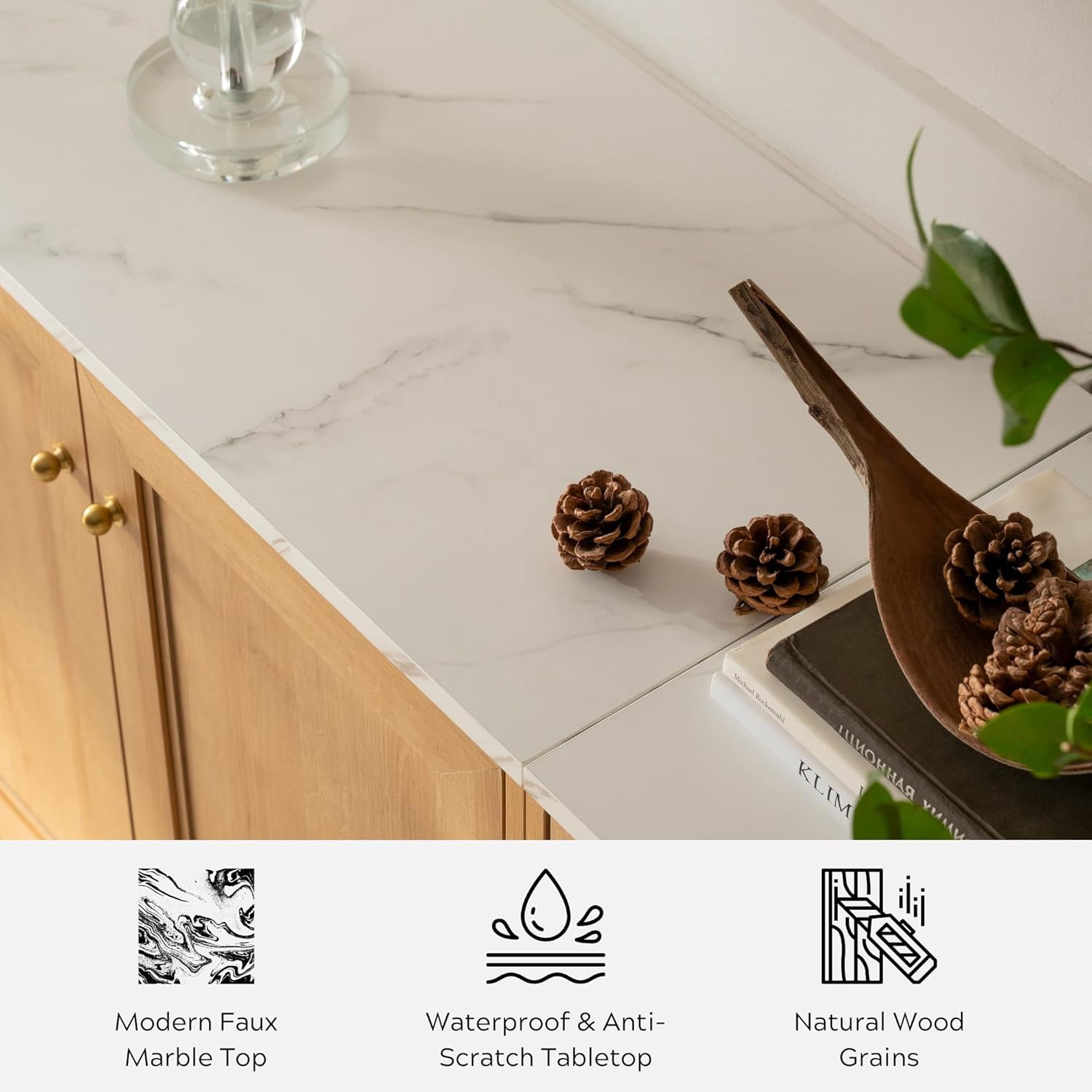 EYYTHUNG Modern Accent Cabinet with Faux Marble Top, Adjustable Shelves, 31.5 x 15.75 x 31.5 in