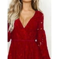 thumbnail image 6 of Women's Lace V-Neck Long Sleeve Mini Dress with Buttoned Tied Details Lined for Comfort 95% Polyester 5% Spandex, 6 of 11