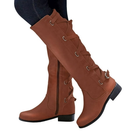 

TIANEK Fashion Western Style Cowboy Riding Casual Warm Knee Middle Tube Hey Dudes Women Boots Clearance