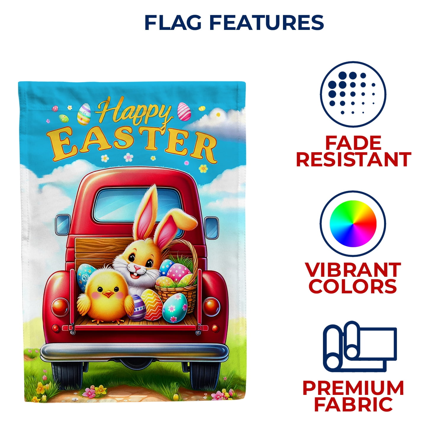 America Forever Happy Easter Truck House Flag 28 x 40 inch Double Sided Spring Rabbit Bunny Egg Chick Farmhouse Holiday Small Seasonal Flags for Outdoor Yard Lawn Decoration