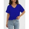 thumbnail image 3 of Womens T Shirts V Neck Rolled Sleeve Pocket Summer Tops Casual Loose Basic Tee Shirts Trendy, 3 of 5