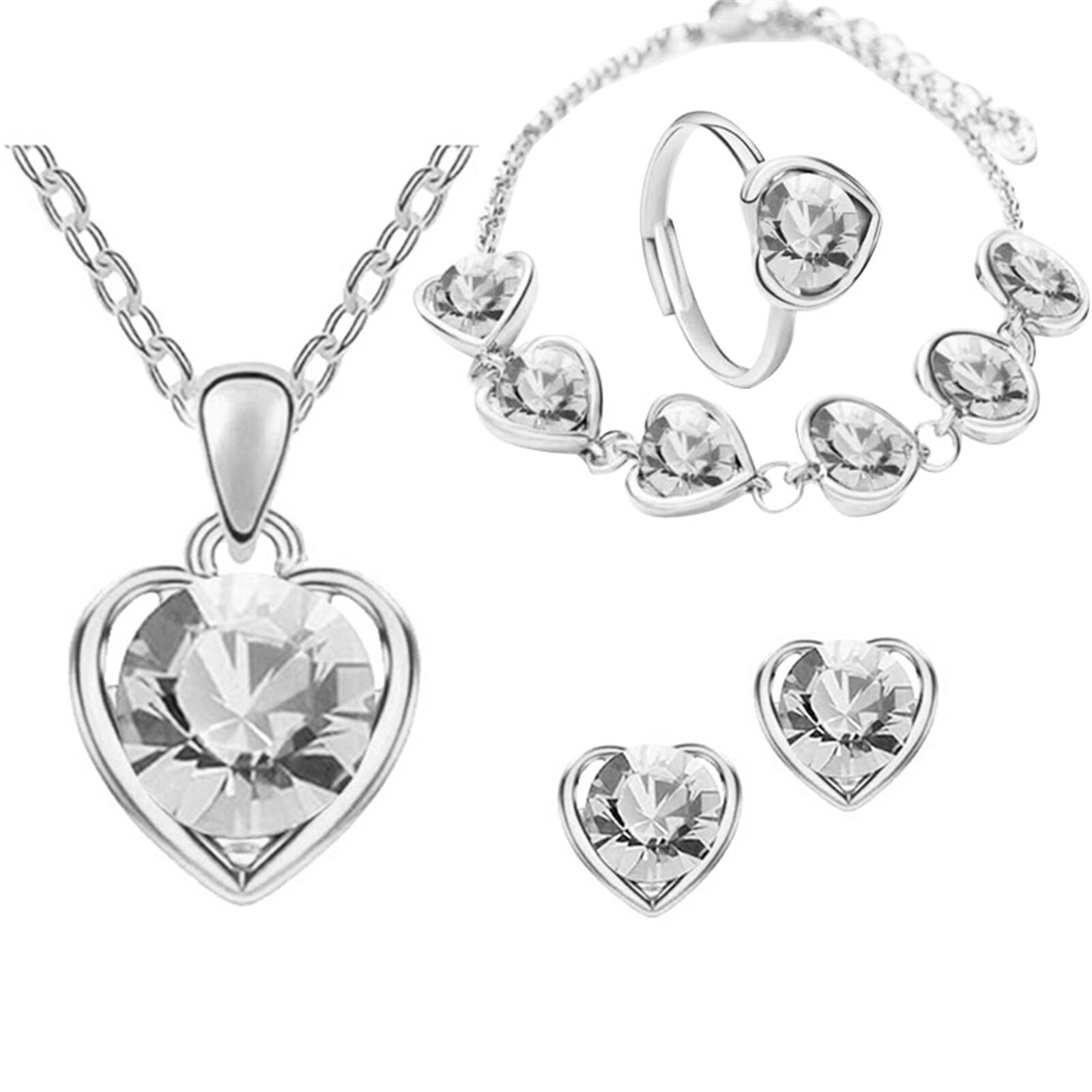Yaman Jewelry Sets Fashion Crystal sliver Heart Necklace Earrings Ring
