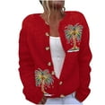 thumbnail image 2 of Cárdigan de punto con estampado de palmeras navideñas para mujer, top de poliéster para mujer, 2 of 3