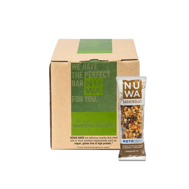 NÜWA 20Pack Keto: Barritas de Cacao - Veganas - Snack Saludable - Vitamina E - Sin Azúcar Añadida - 20 pz - Ingredientes Naturales - Sin Conservadores - Sin Gluten