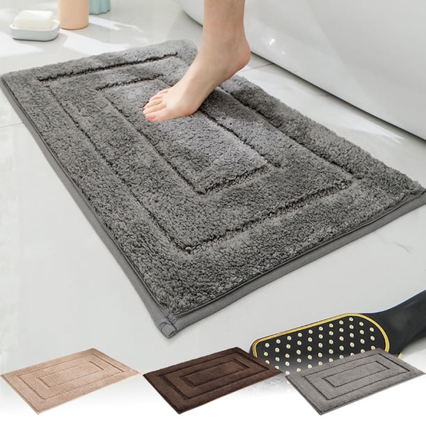 Alfombra rectangular de baño antideslizante de microfibra 24x16 in • Alfombra flocadora súper absorbente para baño, entrada, cocina, salón, café blanco gris
