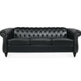 thumbnail image 5 of Three Seater In Black Pu, 85.97" Size, With Cushions Pu Couch, Rolled Arm Feature, Staggered Pull Buckles Arrangement, Soft Leather Covering, Solid Wood + Plywood Structure, 5 of 5