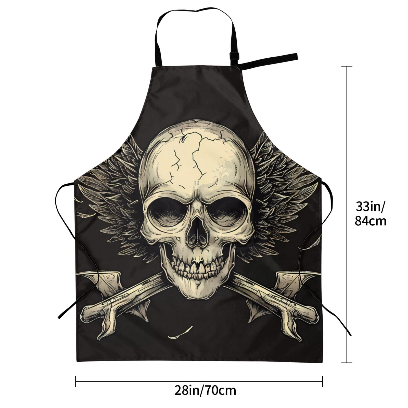 Kdxio Gothic Winged Skull Apron with Pockets Adjustable Kitchen Aprons for Men Women Waterproof Aprons for Cooking,Drawing,Crafting, Baking Household Cleaning