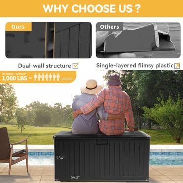 EasyUp 45-Gallon Outdoor Storage Deck Box – Waterproof Resin, UV-Resistant, For Patio, Garden & Pool Gear