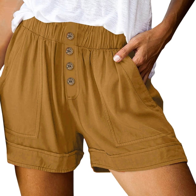 Timegard Shorts for Women Wide Leg Elastic High Waisted Button Summer Casual Lightweight with Pockets