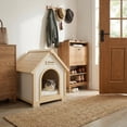thumbnail image 5 of Indoor Wooden Dog House with EVA Cushion, Solid Cedar Furniture-Style Pet House Shelter for Small Dogs and Cats, Scandinavian Design Cozy Retreat for Living Room Bedroom, Creamy White Light Yellow, 5 of 10